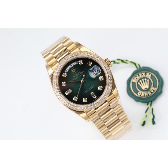 Rolex-DayDate 36mm Dia Pres YG/YG Green Diam EWF A3255 Mod