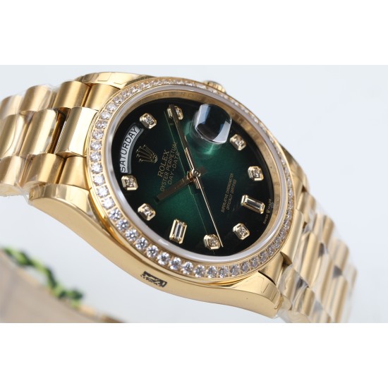 Rolex-DayDate 36mm Dia Pres YG/YG Green Diam EWF A3255 Mod