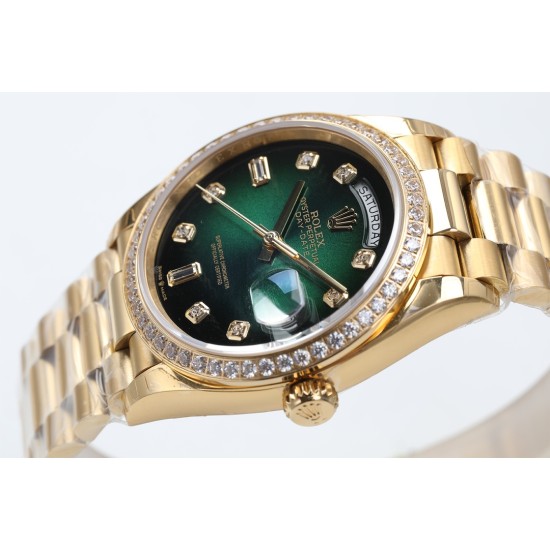 Rolex-DayDate 36mm Dia Pres YG/YG Green Diam EWF A3255 Mod