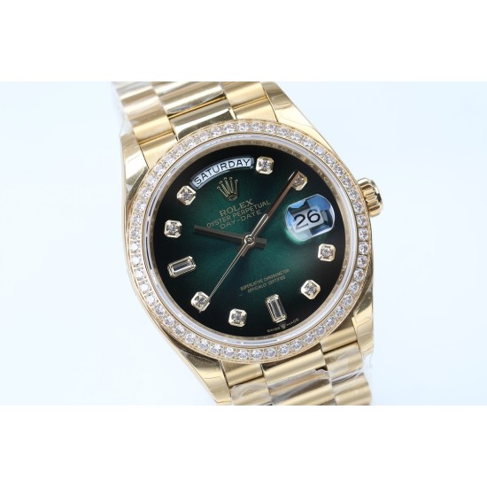 Rolex-DayDate 36mm Dia Pres YG/YG Green Diam EWF A3255 Mod