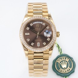 Rolex-DayDate 36mm Dia Pres YG/YG Brown Diam EWF A3255 Mod