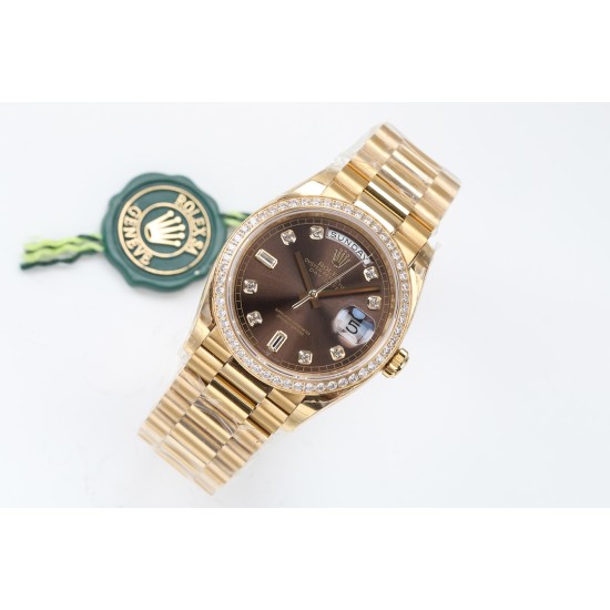Rolex-DayDate 36mm Dia Pres YG/YG Brown Diam EWF A3255 Mod