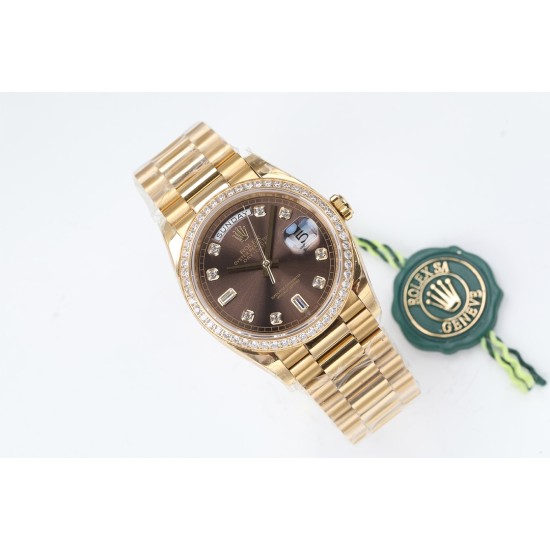 Rolex-DayDate 36mm Dia Pres YG/YG Brown Diam EWF A3255 Mod