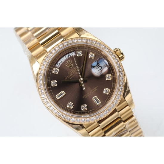 Rolex-DayDate 36mm Dia Pres YG/YG Brown Diam EWF A3255 Mod