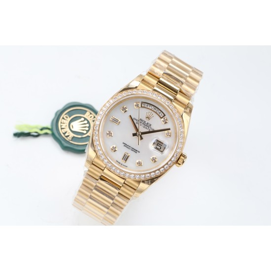 Rolex-DayDate 36mm Dia Pres YG/YG Wht MOP Diam EWF A3255 Mo