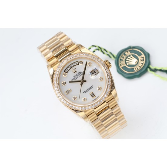 Rolex-DayDate 36mm Dia Pres YG/YG Wht MOP Diam EWF A3255 Mo