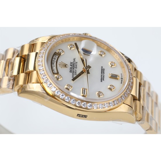 Rolex-DayDate 36mm Dia Pres YG/YG Wht MOP Diam EWF A3255 Mo