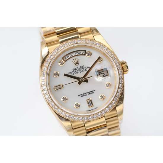 Rolex-DayDate 36mm Dia Pres YG/YG Wht MOP Diam EWF A3255 Mo