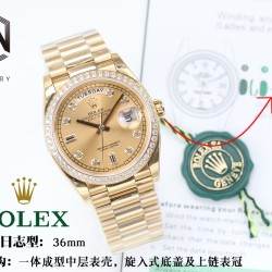 Rolex-DayDate 36mm Dia Pres YG/YG Gold Diam EWF A3255 Mod