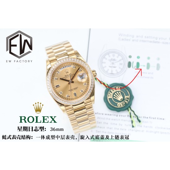 Rolex-DayDate 36mm Dia Pres YG/YG Gold Diam EWF A3255 Mod