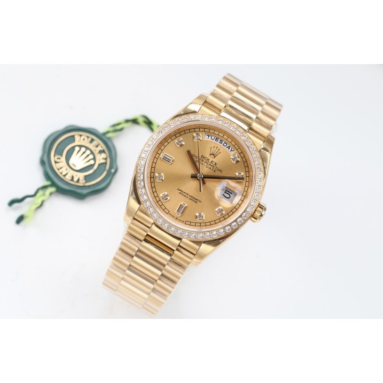 Rolex-DayDate 36mm Dia Pres YG/YG Gold Diam EWF A3255 Mod