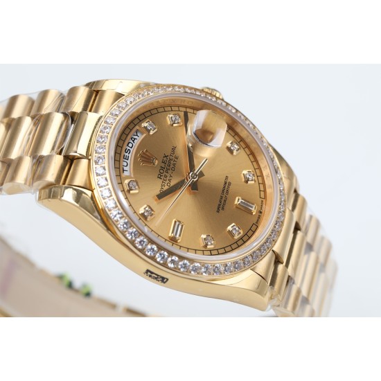 Rolex-DayDate 36mm Dia Pres YG/YG Gold Diam EWF A3255 Mod