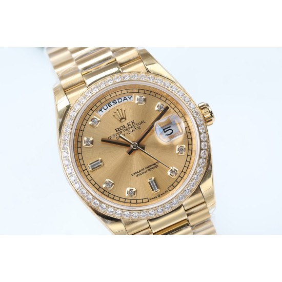 Rolex-DayDate 36mm Dia Pres YG/YG Gold Diam EWF A3255 Mod
