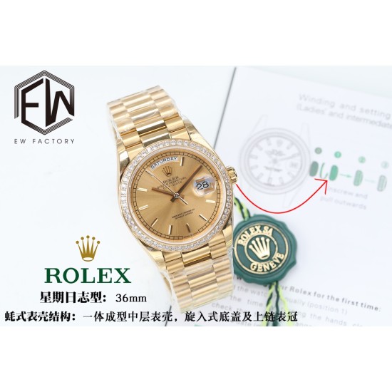 Rolex-DayDate 36mm Dia Pres YG/YG Gold Stk EWF A3255 Mod