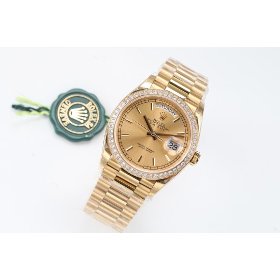 Rolex-DayDate 36mm Dia Pres YG/YG Gold Stk EWF A3255 Mod
