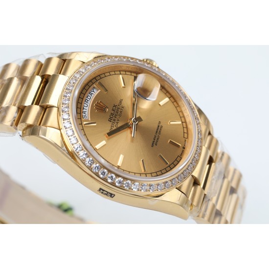 Rolex-DayDate 36mm Dia Pres YG/YG Gold Stk EWF A3255 Mod