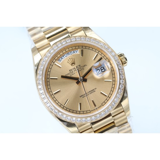 Rolex-DayDate 36mm Dia Pres YG/YG Gold Stk EWF A3255 Mod