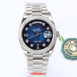 Rolex-DayDate 36mm Dia Pres SS/SS G-Blue Diam EWF A3255 Mod