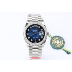 Rolex-DayDate 36mm Dia Pres SS/SS G-Blue Diam EWF A3255 Mod