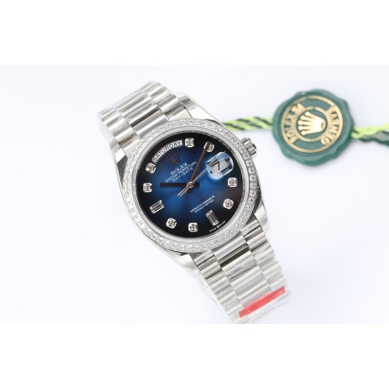 Rolex-DayDate 36mm Dia Pres SS/SS G-Blue Diam EWF A3255 Mod