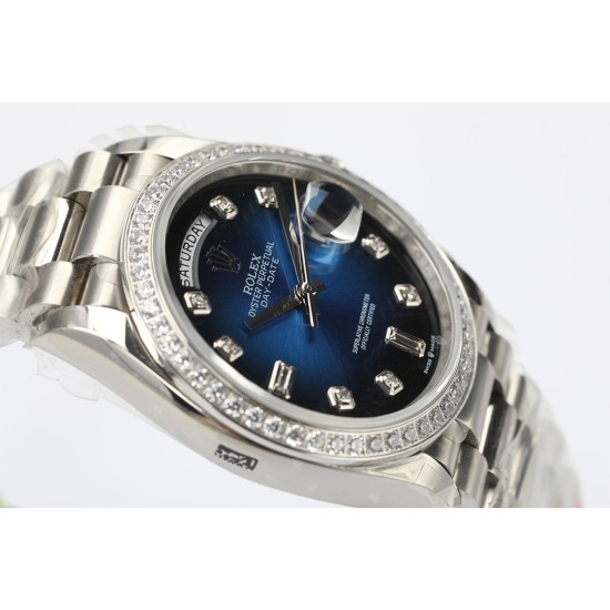 Rolex-DayDate 36mm Dia Pres SS/SS G-Blue Diam EWF A3255 Mod
