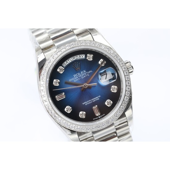 Rolex-DayDate 36mm Dia Pres SS/SS G-Blue Diam EWF A3255 Mod