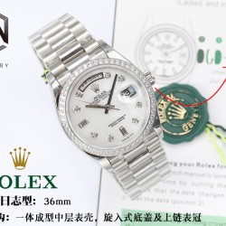 Rolex-DayDate 36mm Dia Pres SS/SS Wht MOP Diam EWF A3255 Mo