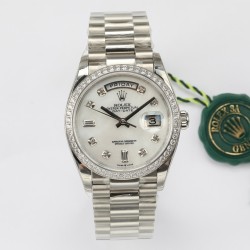 Rolex-DayDate 36mm Dia Pres SS/SS Wht MOP Diam EWF A3255 Mo