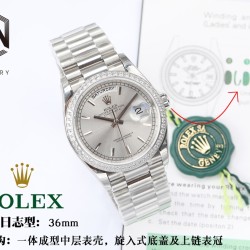 Rolex-DayDate 36mm Dia Pres SS/SS Silv Wht Stk EWF A3255 Mo