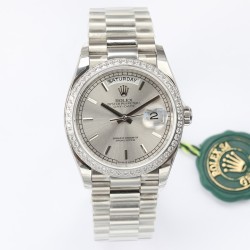 Rolex-DayDate 36mm Dia Pres SS/SS Silv Wht Stk EWF A3255 Mo