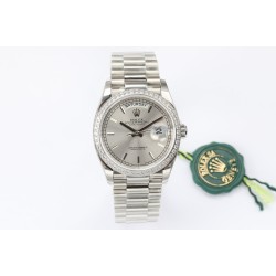 Rolex-DayDate 36mm Dia Pres SS/SS Silv Wht Stk EWF A3255 Mo