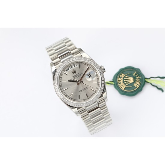 Rolex-DayDate 36mm Dia Pres SS/SS Silv Wht Stk EWF A3255 Mo