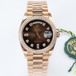 Rolex-DayDate 36mm Dia Pres RG/RG Brown Diam EWF A3255 Mod
