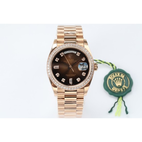 Rolex-DayDate 36mm Dia Pres RG/RG Brown Diam EWF A3255 Mod