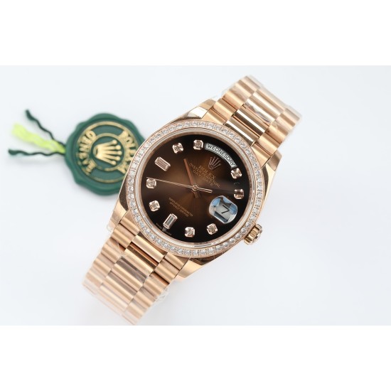 Rolex-DayDate 36mm Dia Pres RG/RG Brown Diam EWF A3255 Mod