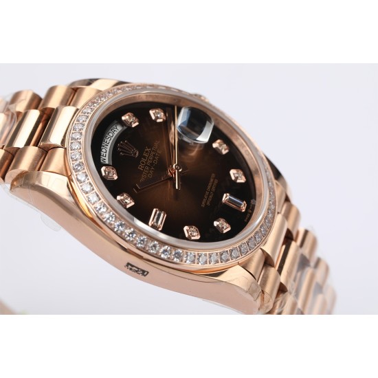 Rolex-DayDate 36mm Dia Pres RG/RG Brown Diam EWF A3255 Mod