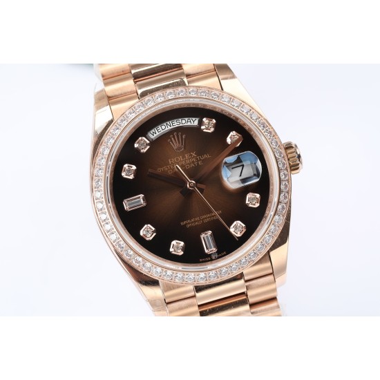 Rolex-DayDate 36mm Dia Pres RG/RG Brown Diam EWF A3255 Mod