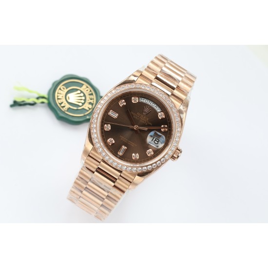 Rolex-DayDate 36mm Dia Pres RG/RG G-Brown Diam EWF A3255 Mo
