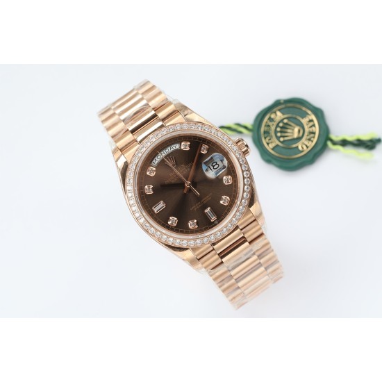 Rolex-DayDate 36mm Dia Pres RG/RG G-Brown Diam EWF A3255 Mo