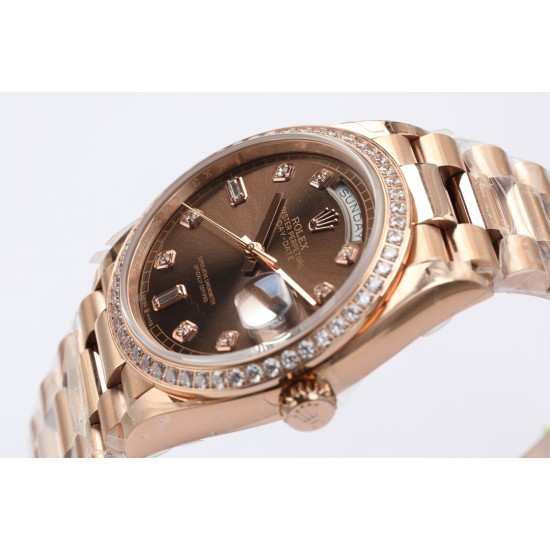 Rolex-DayDate 36mm Dia Pres RG/RG G-Brown Diam EWF A3255 Mo