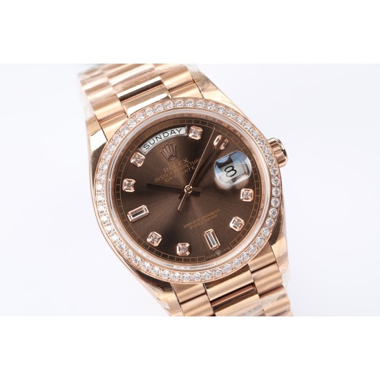 Rolex-DayDate 36mm Dia Pres RG/RG G-Brown Diam EWF A3255 Mo