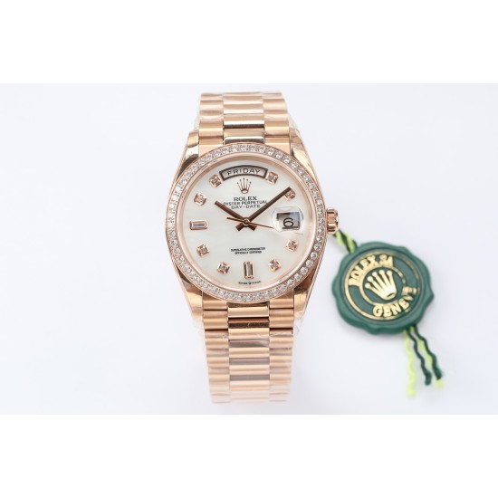 Rolex-DayDate 36mm Dia Pres RG/RG Wht MOP Diam EWF A3255 Mo