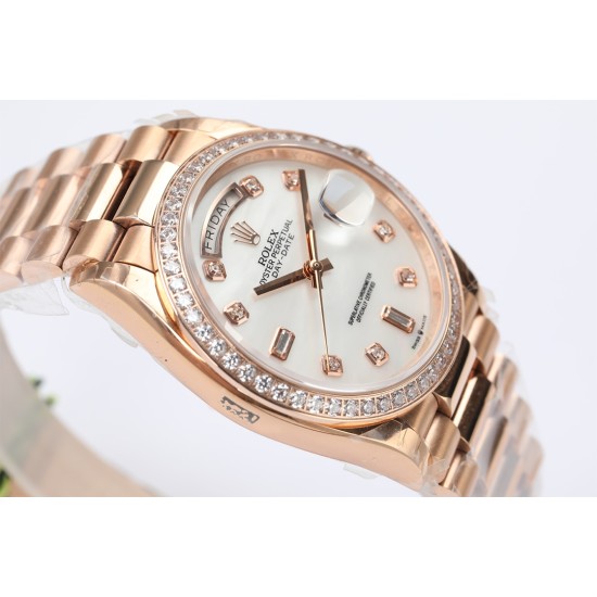 Rolex-DayDate 36mm Dia Pres RG/RG Wht MOP Diam EWF A3255 Mo