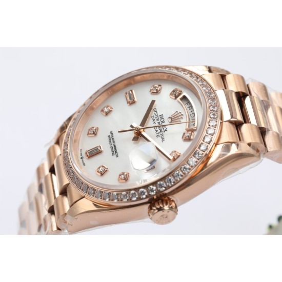 Rolex-DayDate 36mm Dia Pres RG/RG Wht MOP Diam EWF A3255 Mo