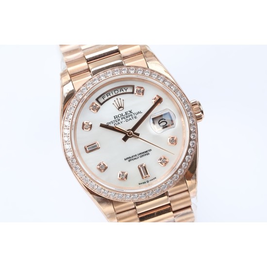 Rolex-DayDate 36mm Dia Pres RG/RG Wht MOP Diam EWF A3255 Mo