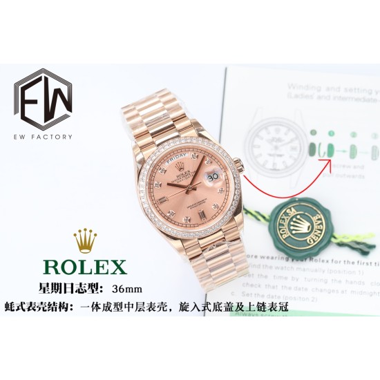 Rolex-DayDate 36mm Dia Pres RG/RG Gold Diam EWF A3255 Mod