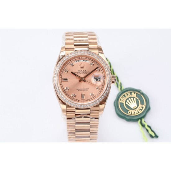 Rolex-DayDate 36mm Dia Pres RG/RG Gold Diam EWF A3255 Mod