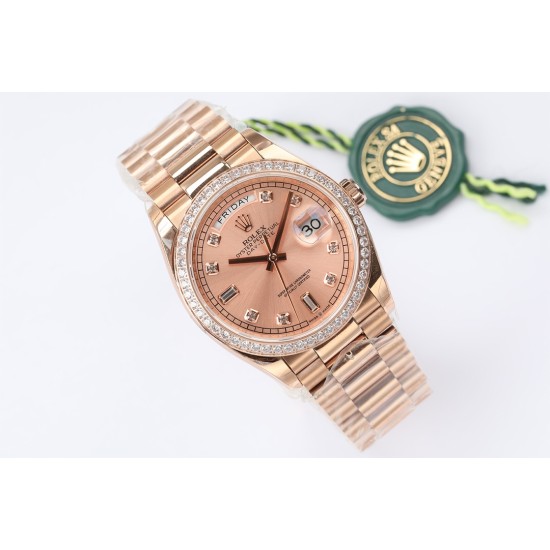 Rolex-DayDate 36mm Dia Pres RG/RG Gold Diam EWF A3255 Mod