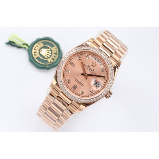 Rolex-DayDate 36mm Dia Pres RG/RG Gold Diam EWF A3255 Mod