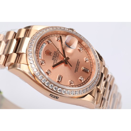 Rolex-DayDate 36mm Dia Pres RG/RG Gold Diam EWF A3255 Mod